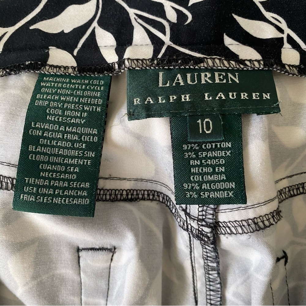 LAUREN Ralph Lauren black white orchid print capri pant size 10 - Picture 4 of 7